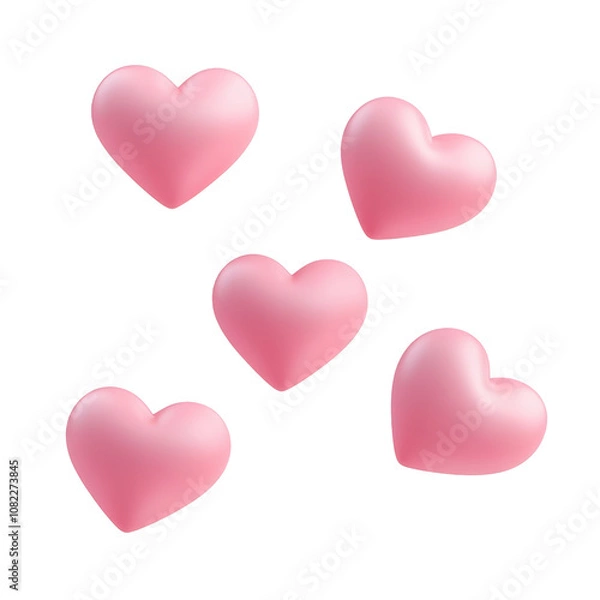 Fototapeta flying pink hearts shaped 3d render icon isolated on transparent background cutout