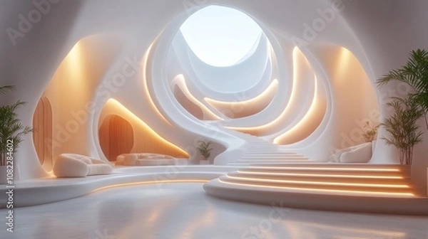 Fototapeta Minimalist Curved Interior with Soft Lighting. Generative AI