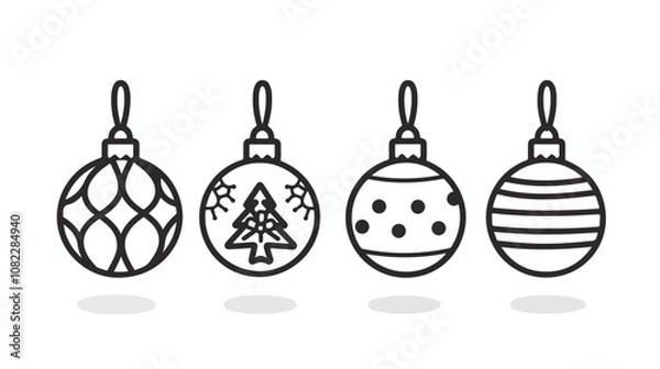 Obraz Christmas Ball Black White Line Icons Flat Vector