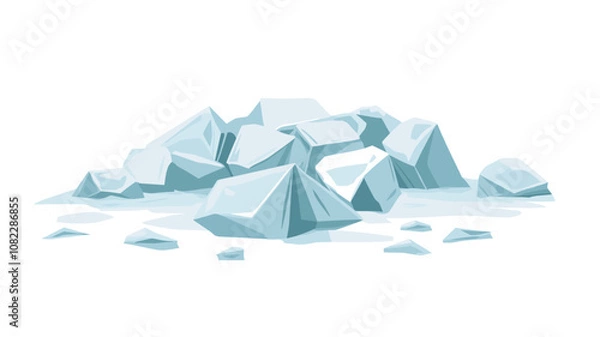 Fototapeta Pile of Ice Chunks on White Background