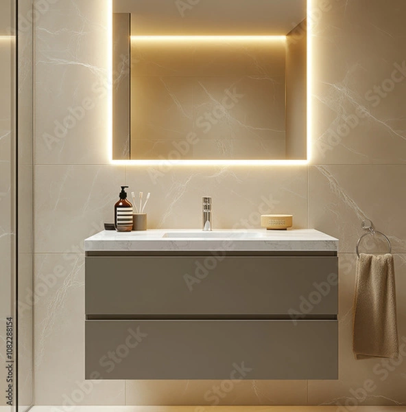 Obraz Modern Bathroom Vanity with LED Lighting