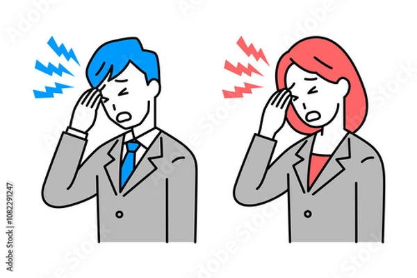 Fototapeta 頭痛がつらいスーツの男女　セット