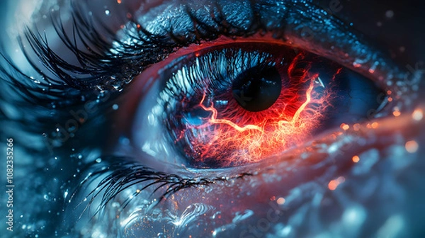 Fototapeta Close-Up of an Eye with Red and Blue Hues, Illustration
