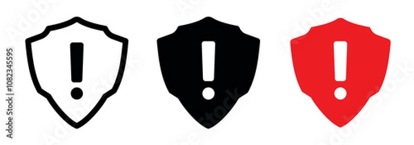 Fototapeta Shield exclamation icon, alert, warning, firewall, security shields, danger, attention symbol. Alert symbols set isolated. Vector illustration