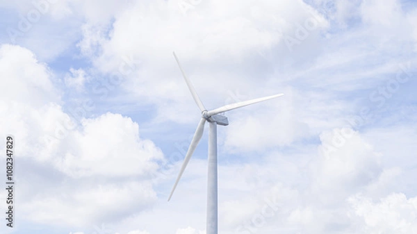 Fototapeta Windmill with sky and clouds background, sustainable natural clean energy concept.