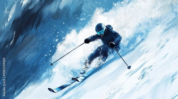 Obraz Dynamic skier descending a snowy mountain