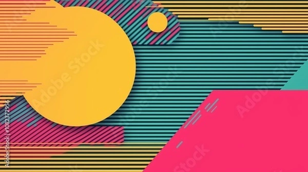 Fototapeta Vibrant abstract geometric design with bold lines, colorful shapes, and retro tones. Ideal for backgrounds, graphic design, and creative projects.