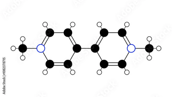 Fototapeta paraquat molecule, structural chemical formula, ball-and-stick model, isolated image herbicide