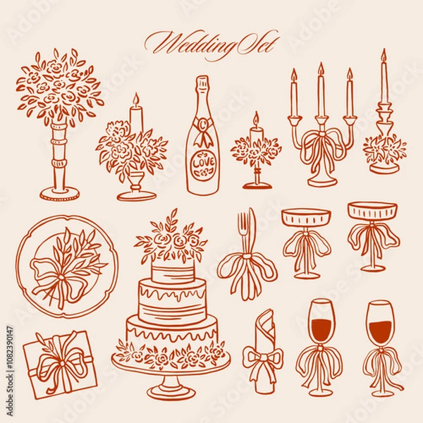 Obraz Retro Wedding Celebration Vector Set. 