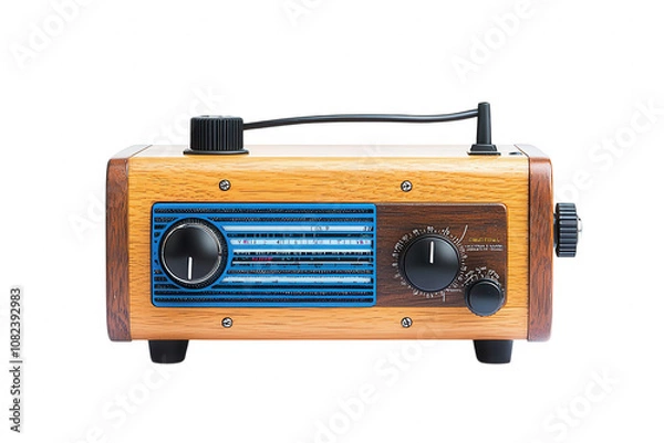 Obraz Retro Wooden Boombox Radio Vintage Electronic Soundwave Nostalgic Design Classic Console Cassette Player with AM/FM Antenna