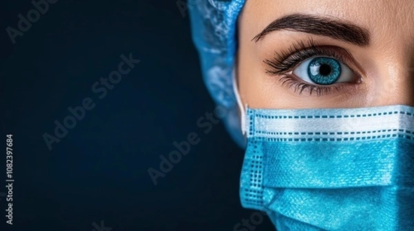 Obraz Close-up of a Woman's Eye Wearing a Surgical Mask