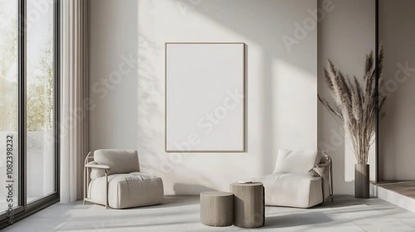 Fototapeta A minimalist living space featuring neutral tones and simple furnishings.