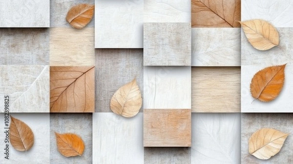 Fototapeta Rustic wooden background with vibrant green leaves, a natural and textured backdrop for design