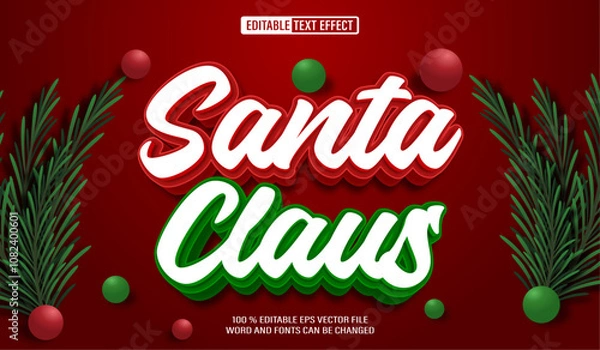 Obraz Editable 3d text style effect - Santa Christmas text effect Template
