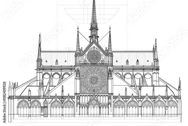 Fototapeta An architectural drawing of an elegant Art building