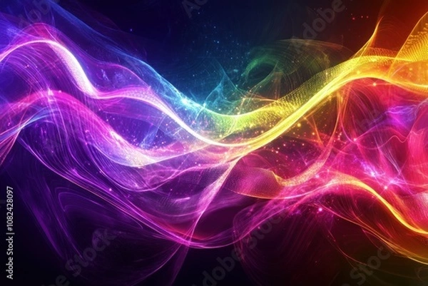 Obraz Colorful Abstract Waves of Light in a Dark Background