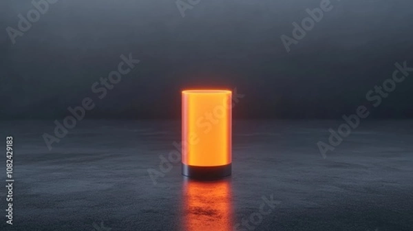 Fototapeta A small orange object is lit up in a dark room