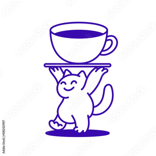 Fototapeta Vector logo design template and graphic elements for advertising, branding, posters and banners, funny cartoon illustrations with smiling character, coffee cup mascot, print and sticker
