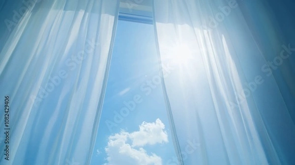 Obraz Bright Sky Through Sheer Curtains