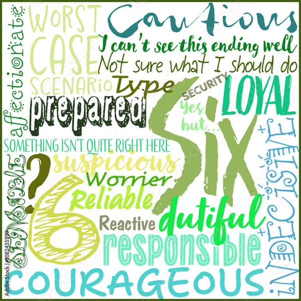 Fototapeta Enneagram 6 graphic fun illustration using words to describe type.