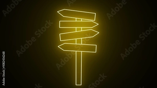 Fototapeta Neon sign board icon animation. Road signpost. Neon glowing Directional Road Sign icon isolated on black background.