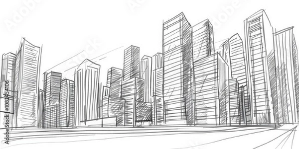 Fototapeta An urban sketch of a bridge over a river with cityscape in the background