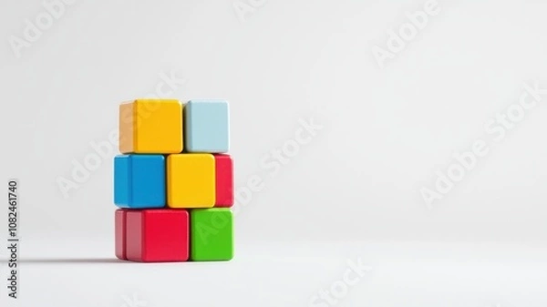 Fototapeta Quantum computing of cryptography concept. A colorful arrangement of building blocks stacked in a playful manner against a minimalist background.