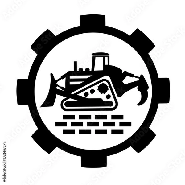 Fototapeta Vector illustration,  logo, icon bulldozer. Isolated on a white background.