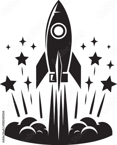 Fototapeta Rocket launching silhouette vector illustration isolated on a white background
