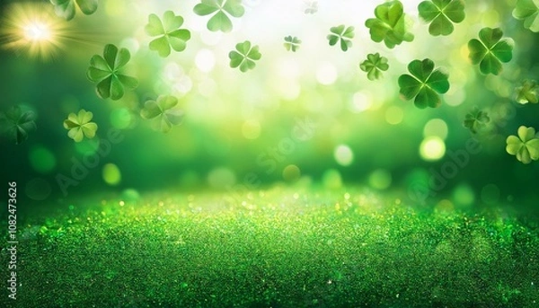 Obraz saint patrickrs day background green soft focus three leaf clovers and shamrocks with glitter and bokeh festive happy holidays st paddy s greeting card invitation promotion or banner backdrop