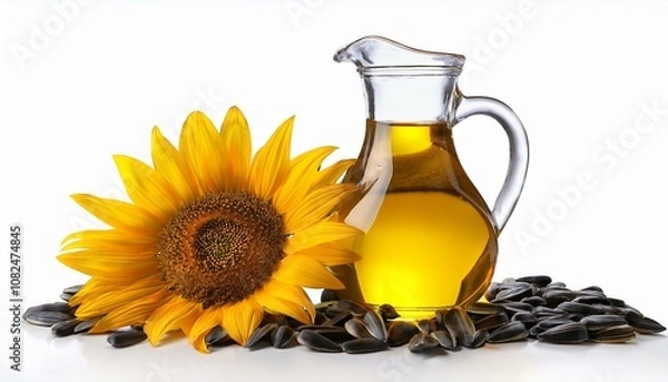 Obraz jug with sunflower oil isolated on white