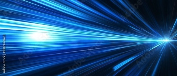 Fototapeta Abstract vector illustration of futuristic energy technology concept featuring blue light rays, stripes, lines, speed, and motion blur on dark blue background