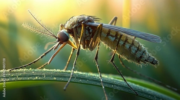 Fototapeta A close-up of a mosquito on grass.