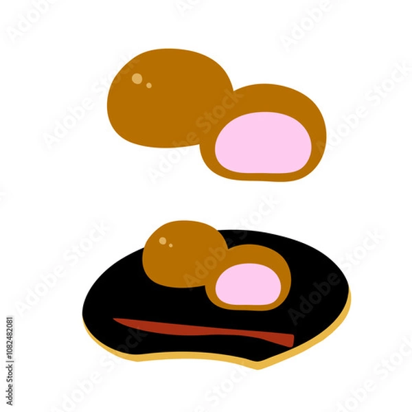 Fototapeta 桜あんのまんじゅうの手描きカラーイラストセット