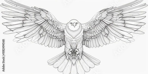 Fototapeta Drawing of an eagle soaring in the sky, isolated on a white background