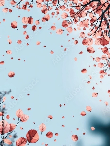 Fototapeta A serene sky view framed by falling pink leaves, creating a tranquil atmosphere.