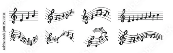 Obraz Cut illustration set of music notes and sheet music
