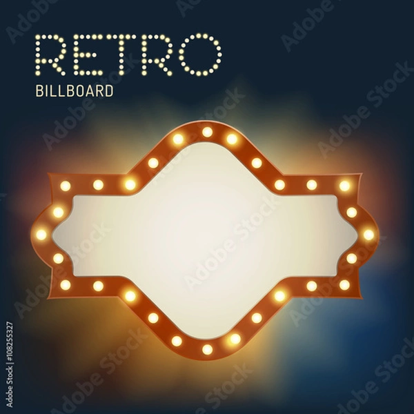 Obraz Vintage shining retro light banner with bright bulbs. Realistic lights with transparent glow. Vector illustration.