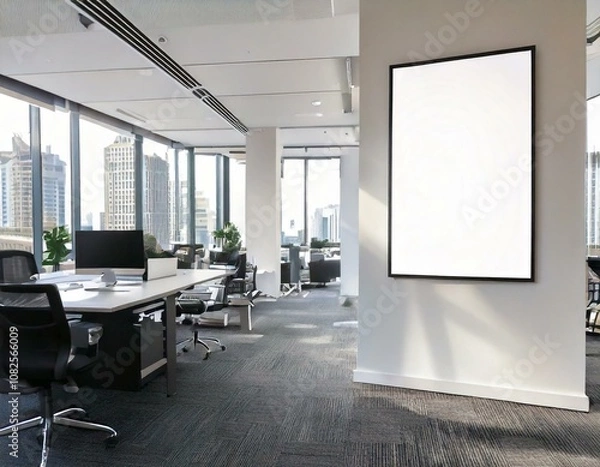 Obraz mock up poster in office space 