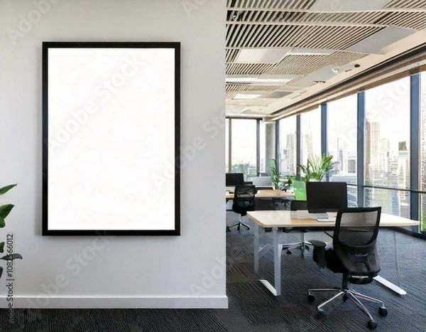 Obraz mock up poster in office space 