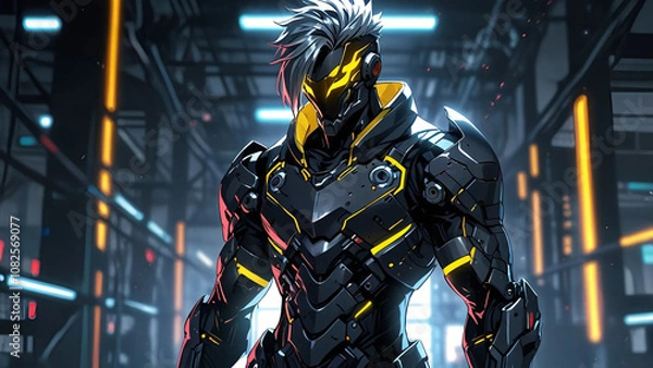 Obraz Robot anime with yellow lights