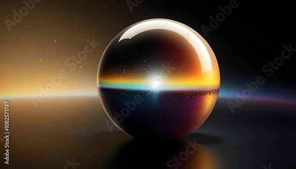 Fototapeta holographic ball in building on black background. 3D rendering of glossy white  ball in holographic