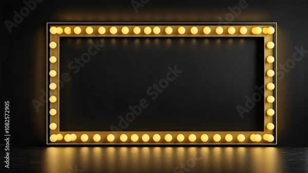 Obraz yellow marquee lights border frame on black background