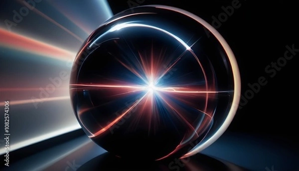 Fototapeta holographic ball in building on black background. 3D rendering of glossy white  ball in holographic