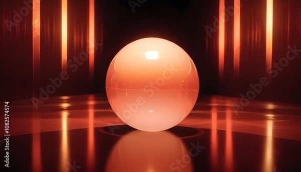 Fototapeta holographic ball in building on black background. 3D rendering of glossy white  ball in holographic