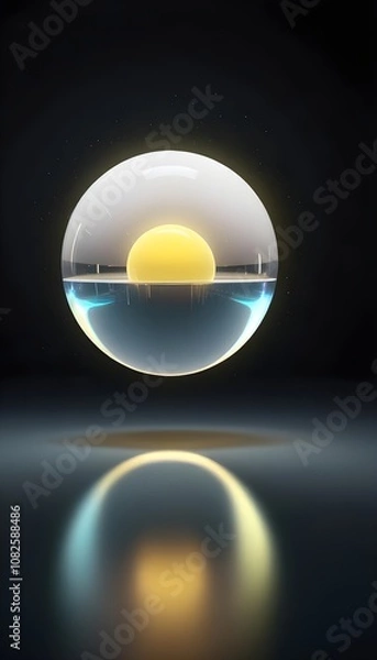 Fototapeta holographic ball in building on black background. 3D rendering of glossy white  ball in holographic