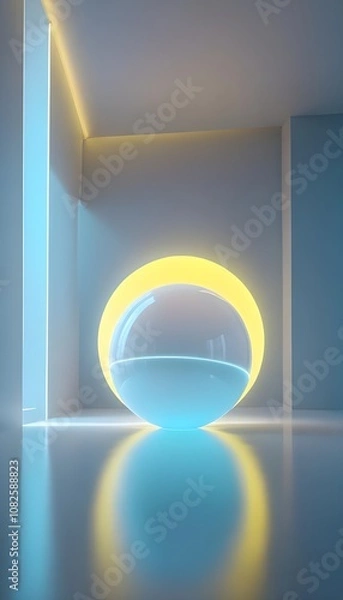 Fototapeta holographic ball in building on black background. 3D rendering of glossy white  ball in holographic