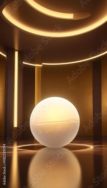 Fototapeta holographic ball in building on black background. 3D rendering of glossy white  ball in holographic