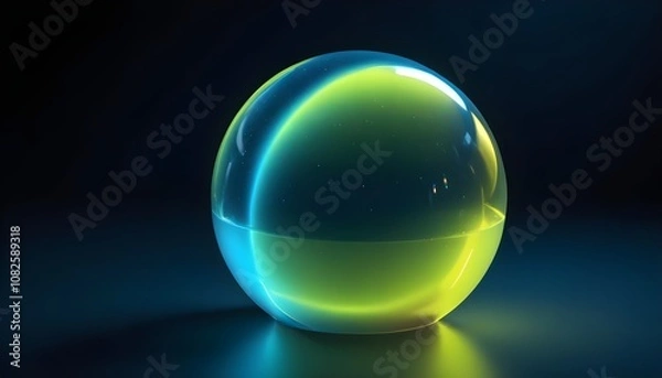 Fototapeta holographic ball in building on black background. 3D rendering of glossy white  ball in holographic