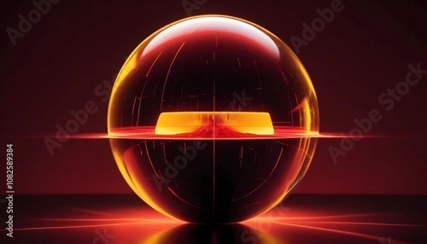 Fototapeta holographic ball in building on black background. 3D rendering of glossy white  ball in holographic